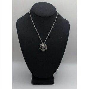 Controse Tattoo Skull Rose Pendant Necklace Blue Swarvoski Crystal Stainless